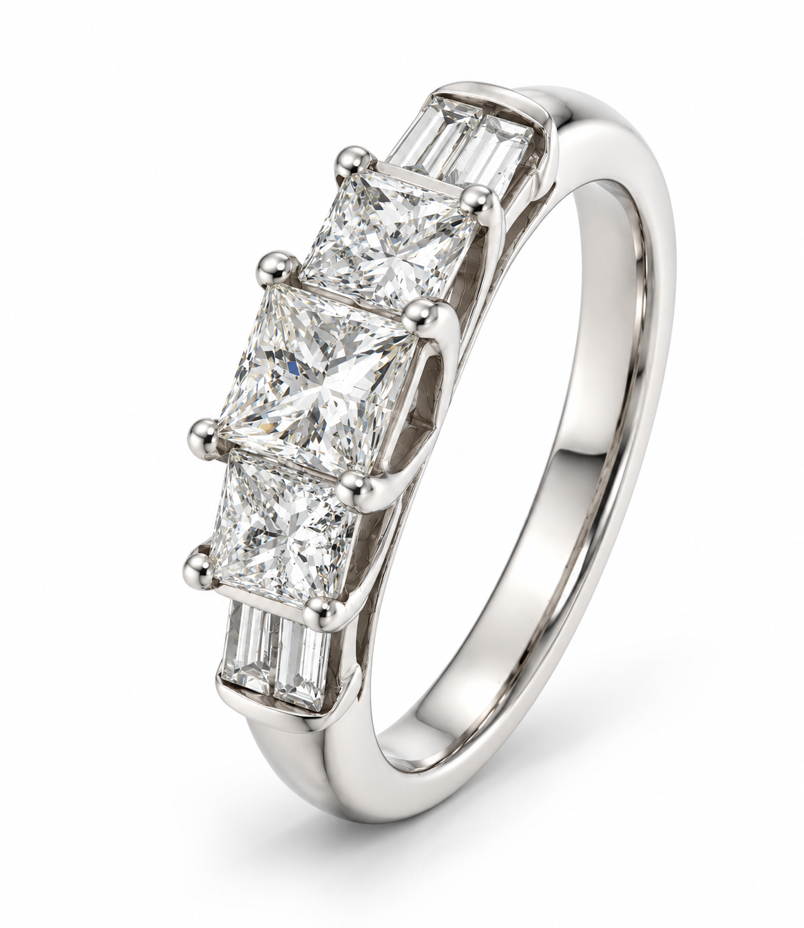 WGI 1.80Ct Natural Princess Diamond Engagement Ring in 14k White Gold- Ready to Ship