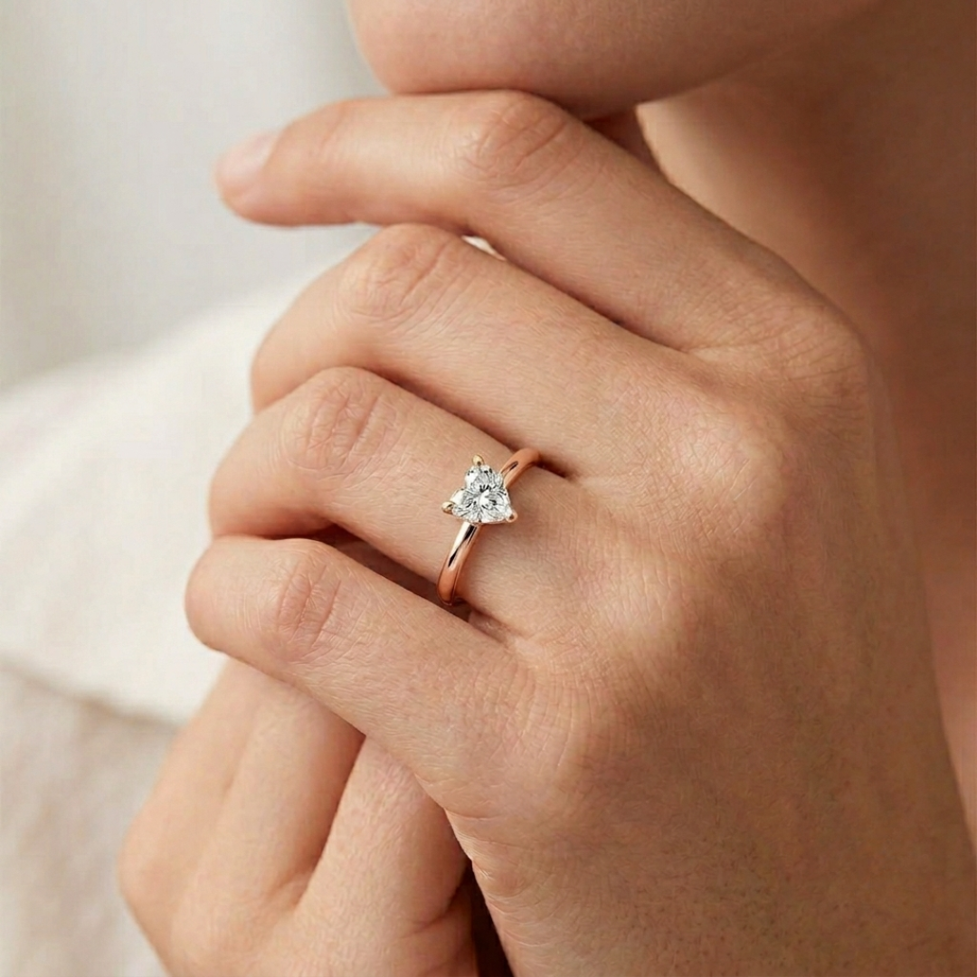 Heart White Sapphire Symbols Ring in Rose Gold