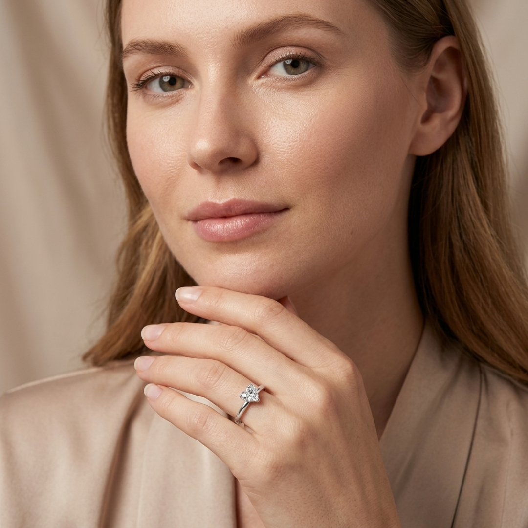 Heart White Sapphire Symbols Ring in Platinum