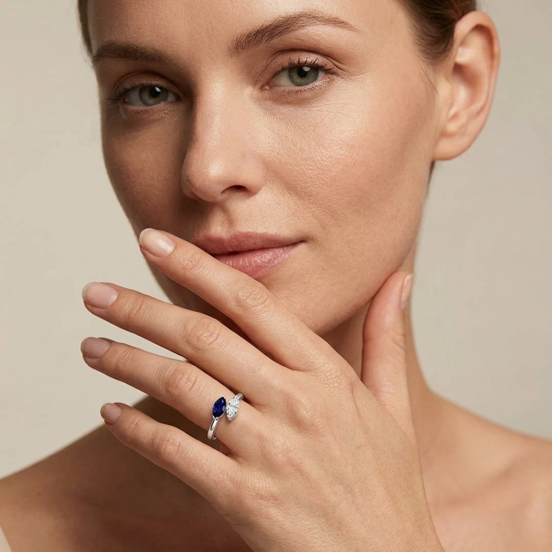 Marquise Two Stone Sapphire Ring with Diamond | Toi et Moi Gemstone