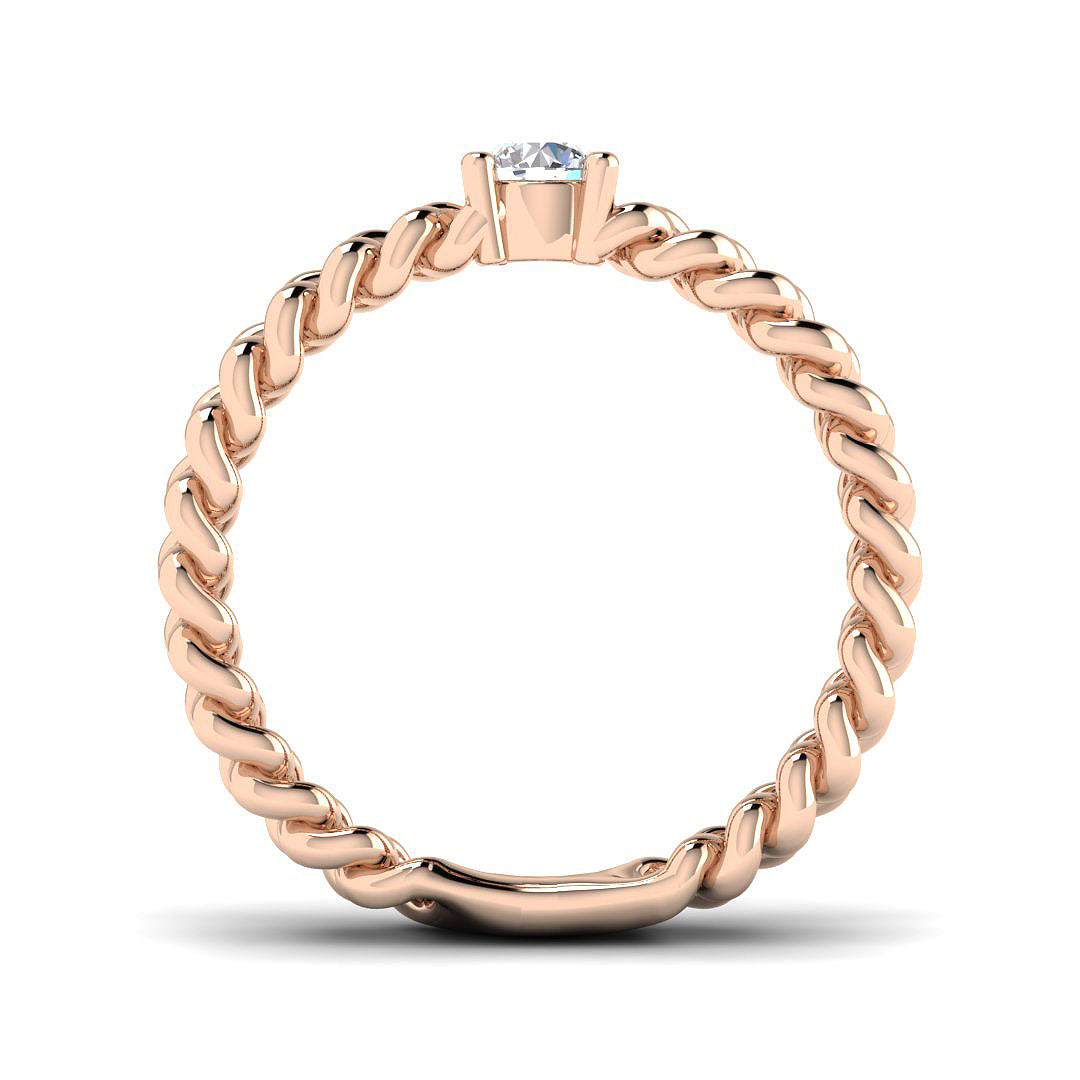 Modern rose gold chain-link solitaire ring with round diamond