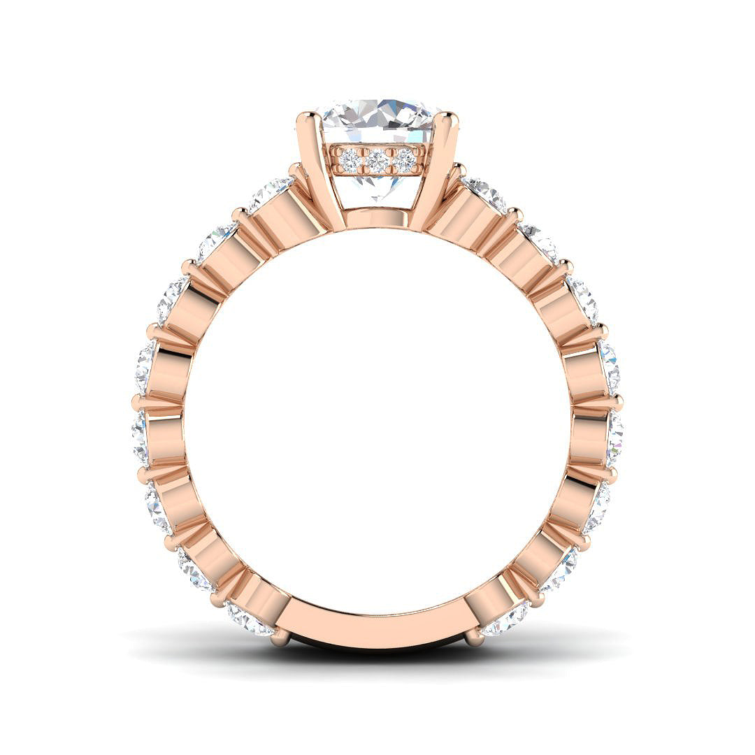 Rose gold statement ring with round centre diamond and layered band