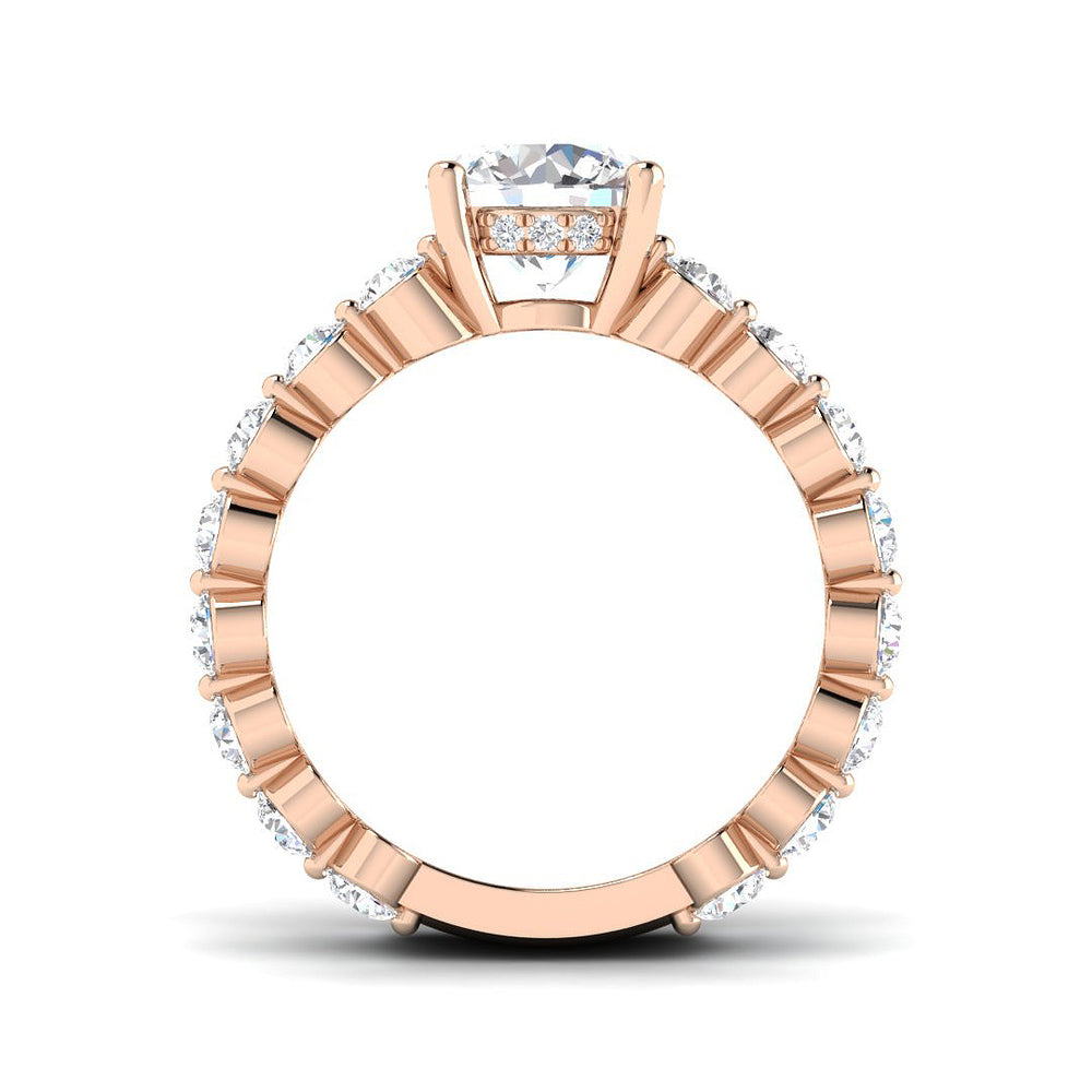 Rose gold statement ring with round centre diamond and layered band