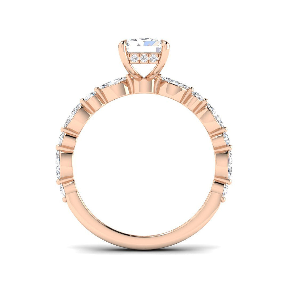 Rose Gold Radiant Cut Solitaire Engagement Ring with Teardrop Side Stones