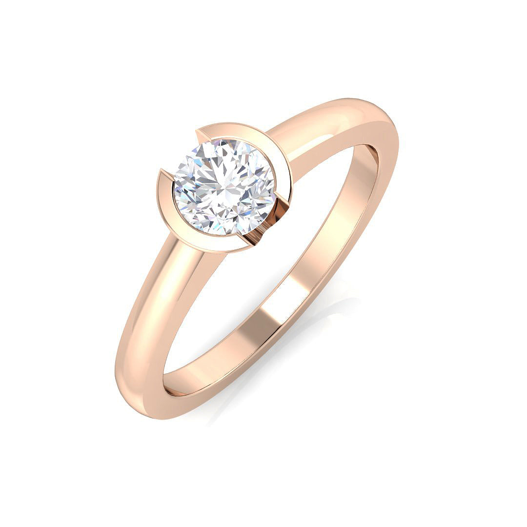Round diamond bezel set solitaire engagement ring in rose gold