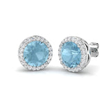 Sky Blue Topaz Prong-Set Stud Earrings with Round Natural Diamonds in 9K White Gold