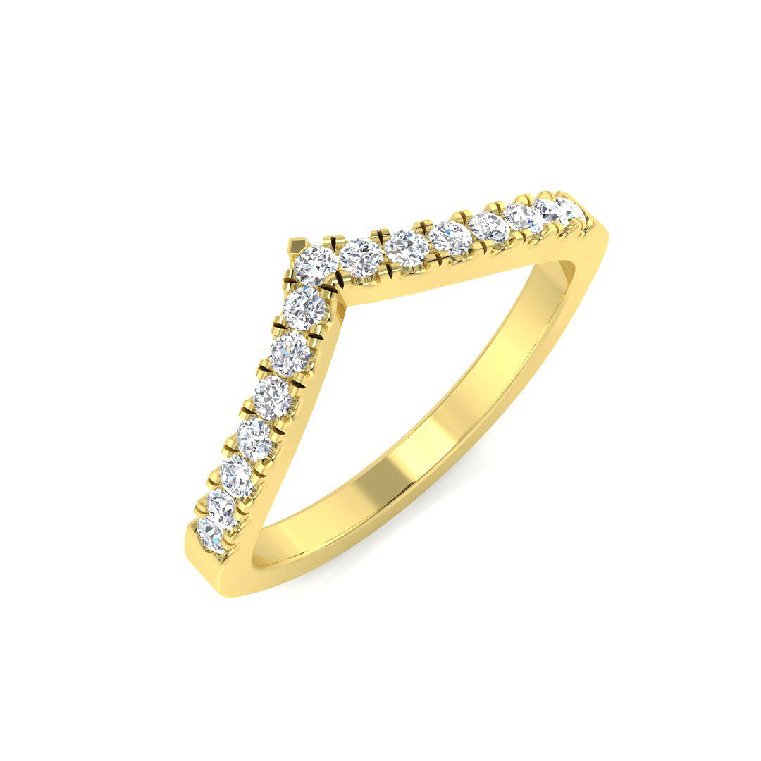 Round brilliant diamond V shaped stacking ring