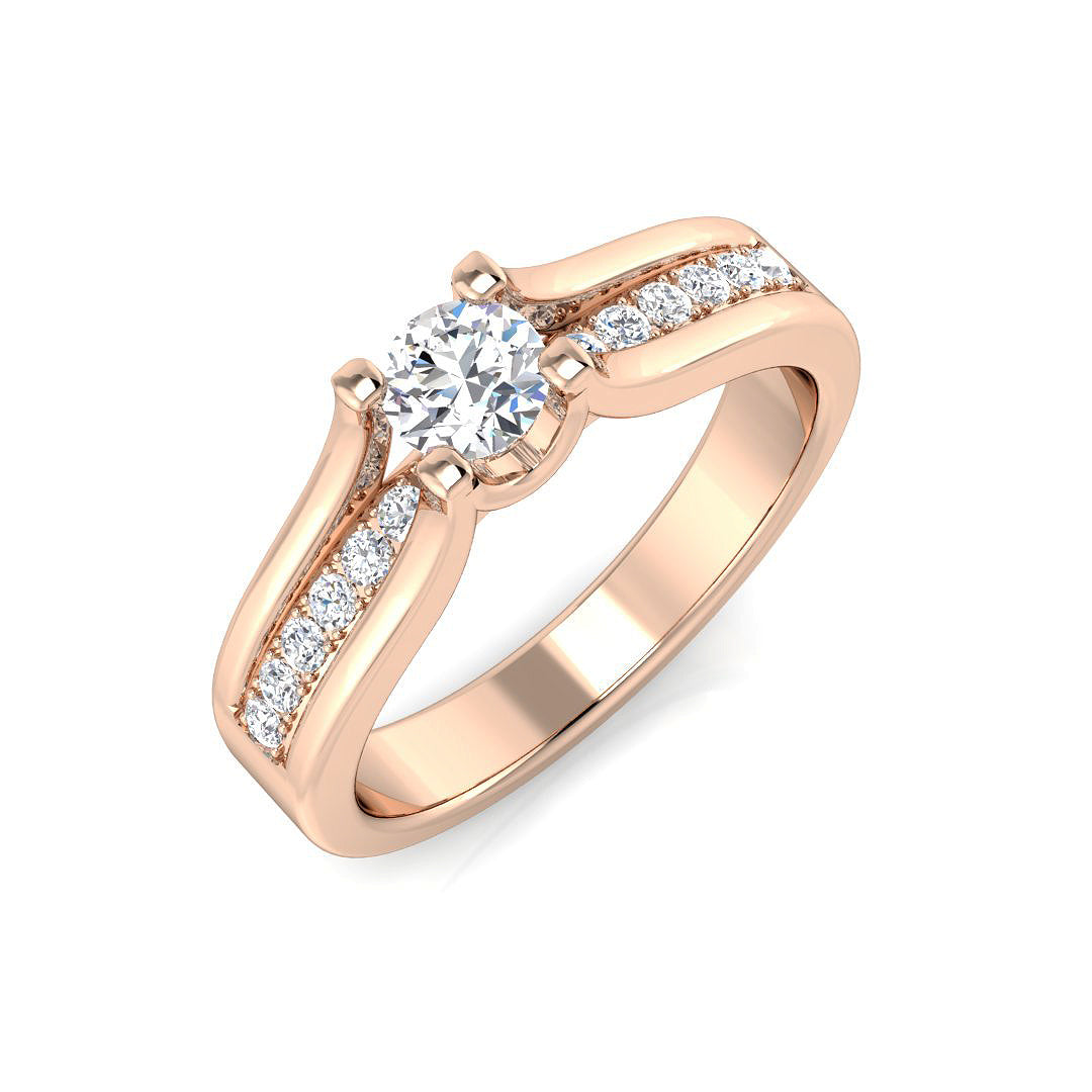 Round brilliant diamond ring with pavé shoulders