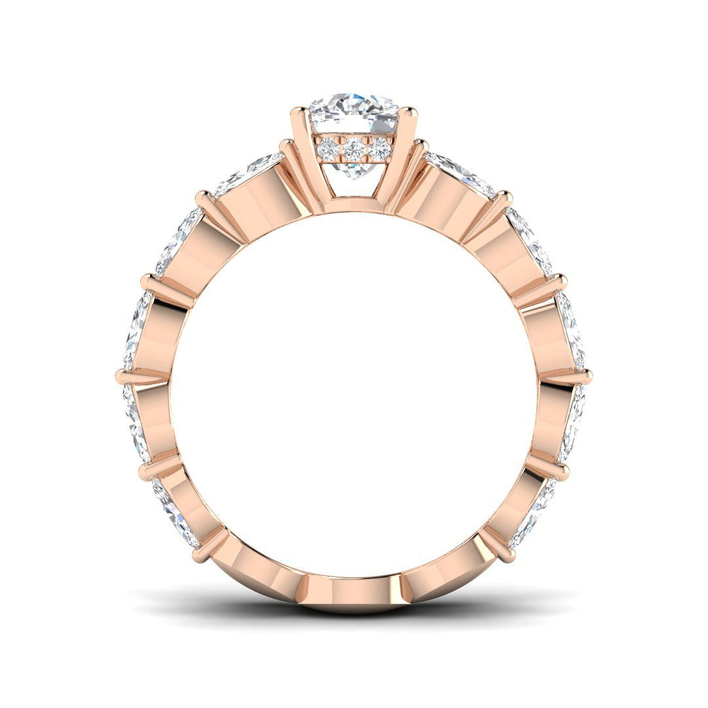 Round cut natural or lab grown diamond full eternity engagement ring with marquise and round stones in rose gold