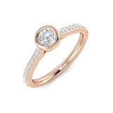 Rose Gold Round Diamond Bezel Set Pavé Solitaire Ring