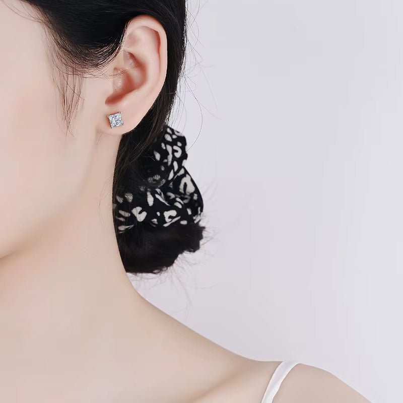 V-Prong Set Princess-Cut Lab-Grown Diamond Stud Earrings