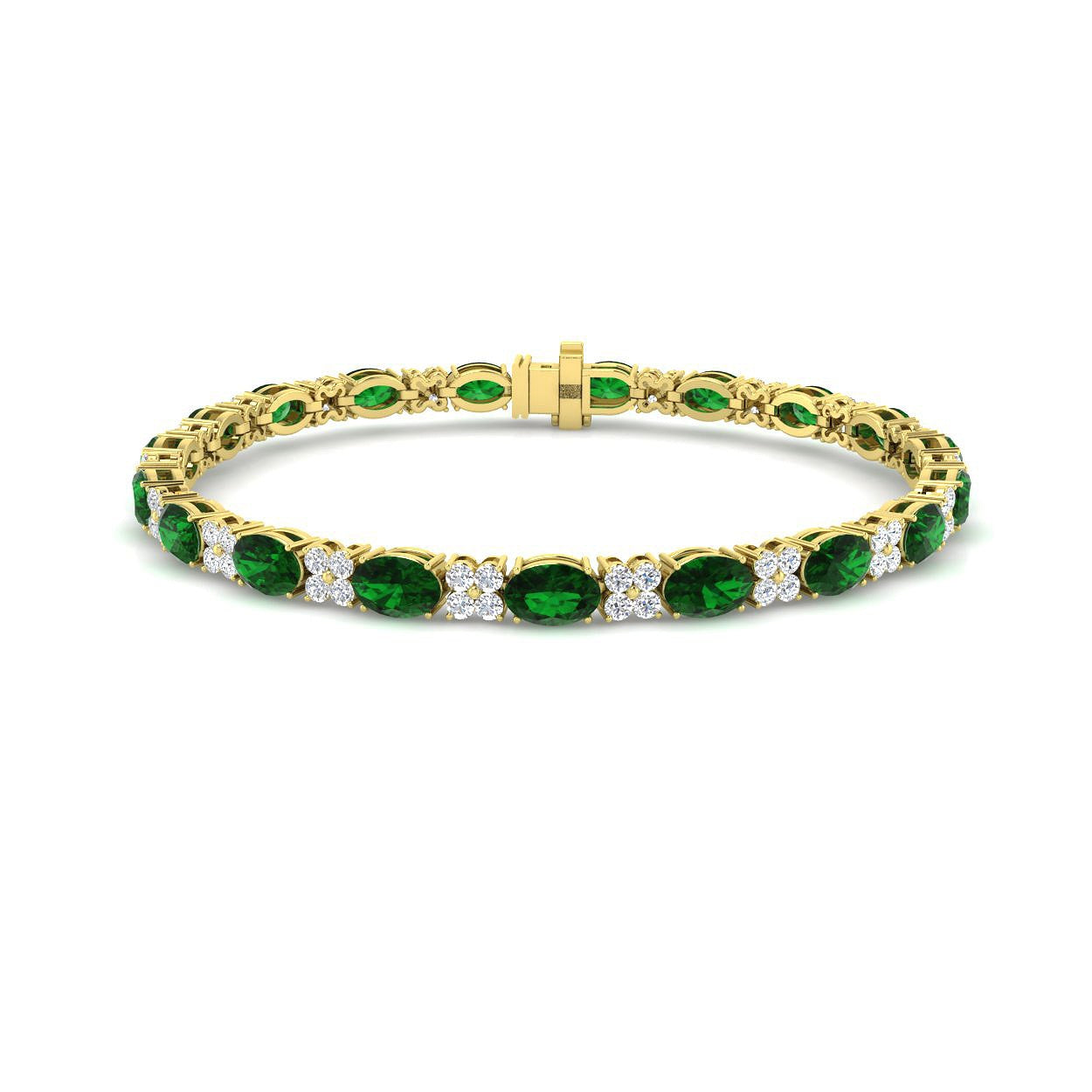 9.70Ct Oval Emerald & Diamond Designer Bracelet 9k Yellow Gold Ready To Ship