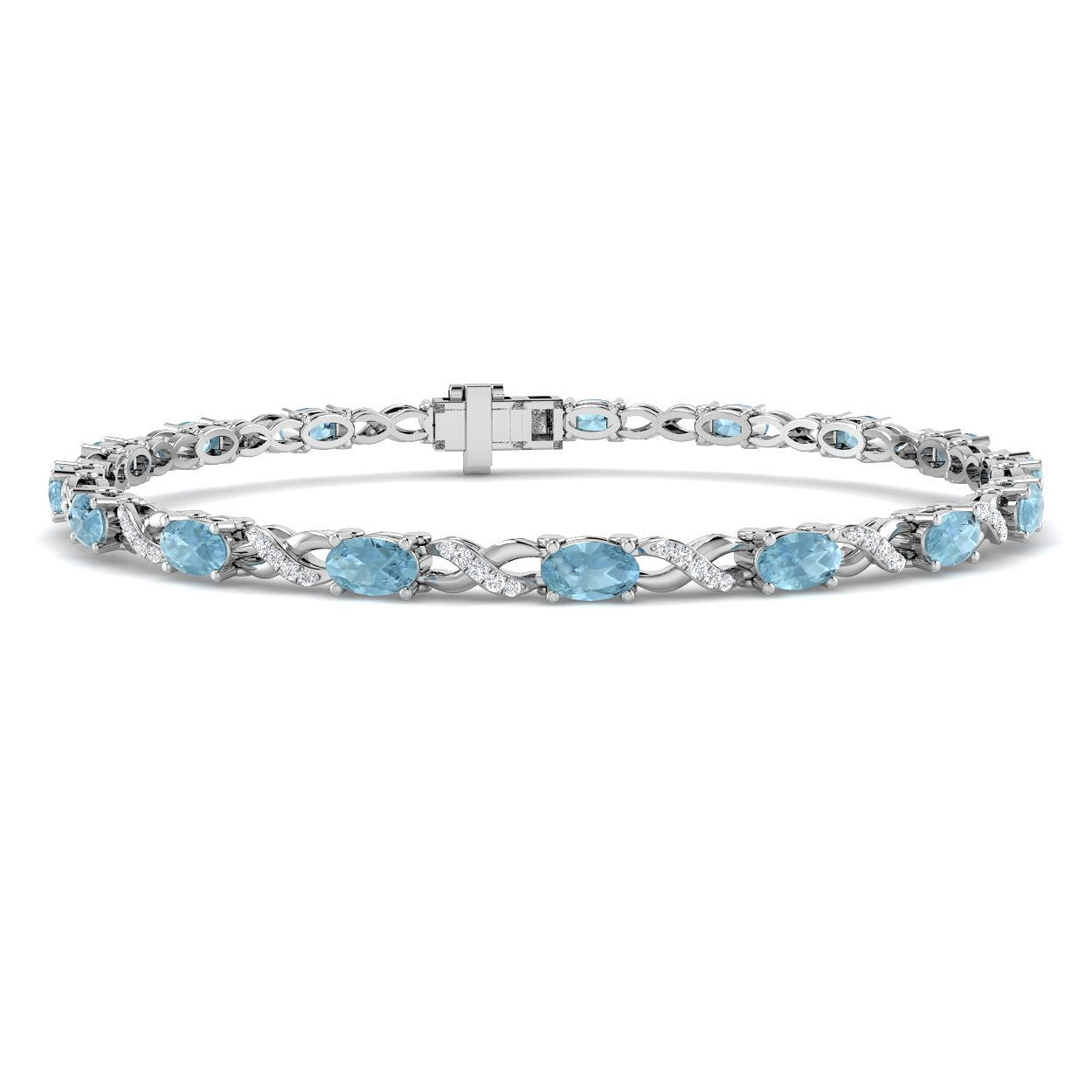 3.80Ct Oval Aquamarine & Diamond Designer Bracelet 9k White Gold Ready To Ship