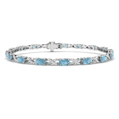 3.80Ct Oval Aquamarine & Diamond Designer Bracelet 9k White Gold Ready To Ship