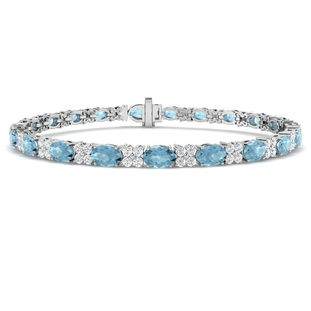 6.40Ct Oval Aquamarine & Diamond Designer Bracelet 9k White Gold Ready To Ship