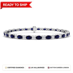 8.20Ct Oval Blue Sapphire & Diamond Designer Bracelet 9k White Gold