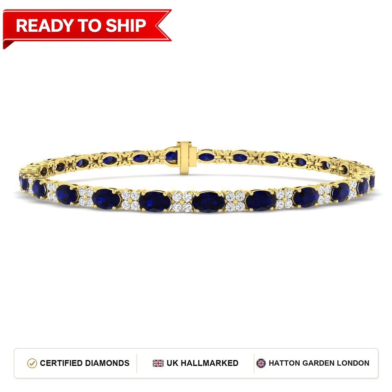8.20Ct Oval Blue Sapphire & Diamond Designer Bracelet 9k Yellow Gold