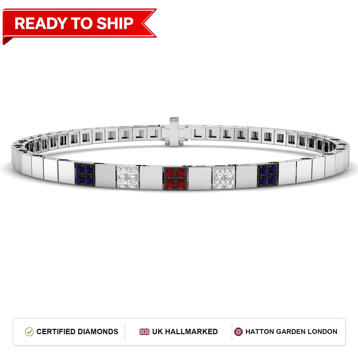 0.30Ct Round Blue Sapphire & Diamond Designer Bracelet 14k White Gold