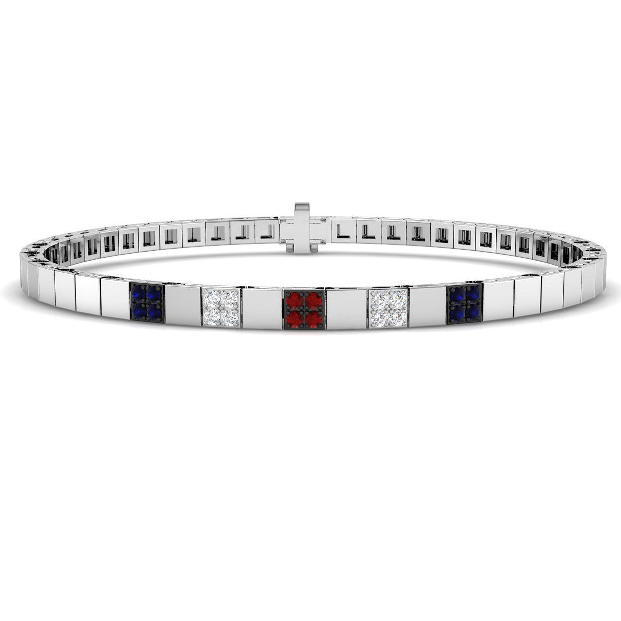 0.30Ct Round Blue Sapphire & Diamond Designer Bracelet 14k White Gold Ready To Ship