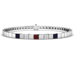 0.30Ct Round Blue Sapphire & Diamond Designer Bracelet 14k White Gold Ready To Ship
