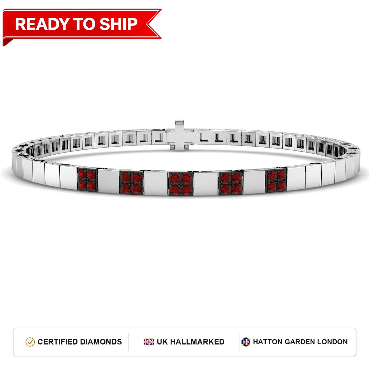 0.30Carat Round Ruby & Diamond Designer Bracelet 14k White Gold