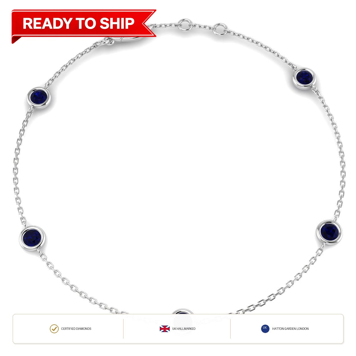 0.80Carat Round Blue Sapphire & Diamond Designer Bracelet 9k White Gold