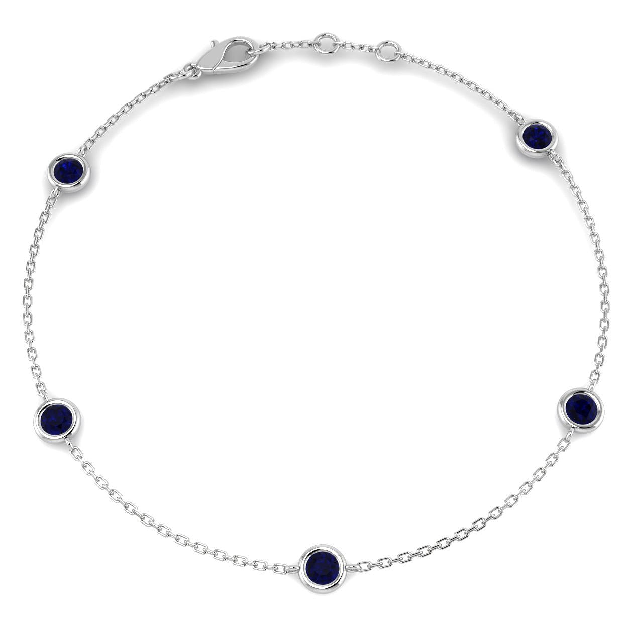 0.80Carat Round Blue Sapphire & Diamond Designer Bracelet 9k White Gold Ready To Ship