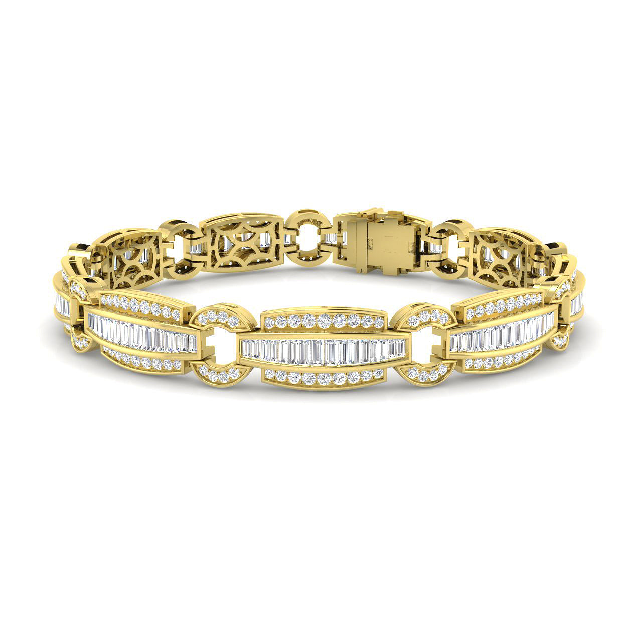 4.4 Carat D-E/VS Lab Grown Baguette & Round Diamond Vintage Bracelet 9k Yellow Gold Ready To Ship