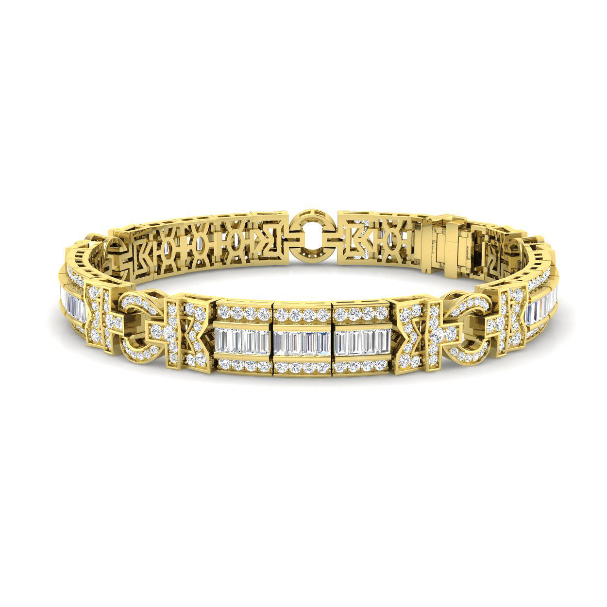 4.6 Carat D-E/VS Lab Grown Baguette & Round Diamond Vintage Bracelet 9k Yellow Gold Ready To Ship