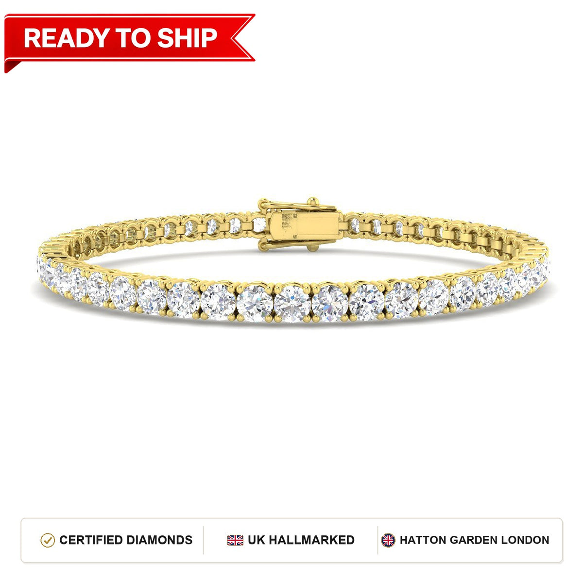 8.1 Carat Lab Grown Round Diamond Tennis Bracelet 9k Yellow Gold Ready To Ship