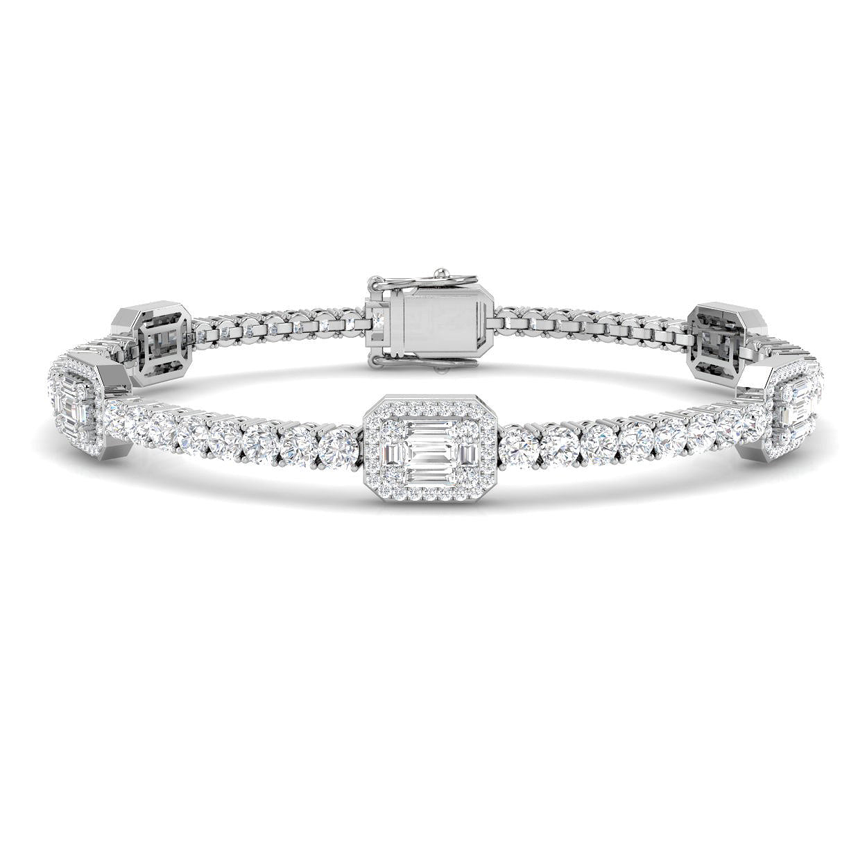 4.8 Carat D-E/VS Lab Grown Baguette & Round Diamond Vintage Bracelet 9k White Gold Ready To Ship