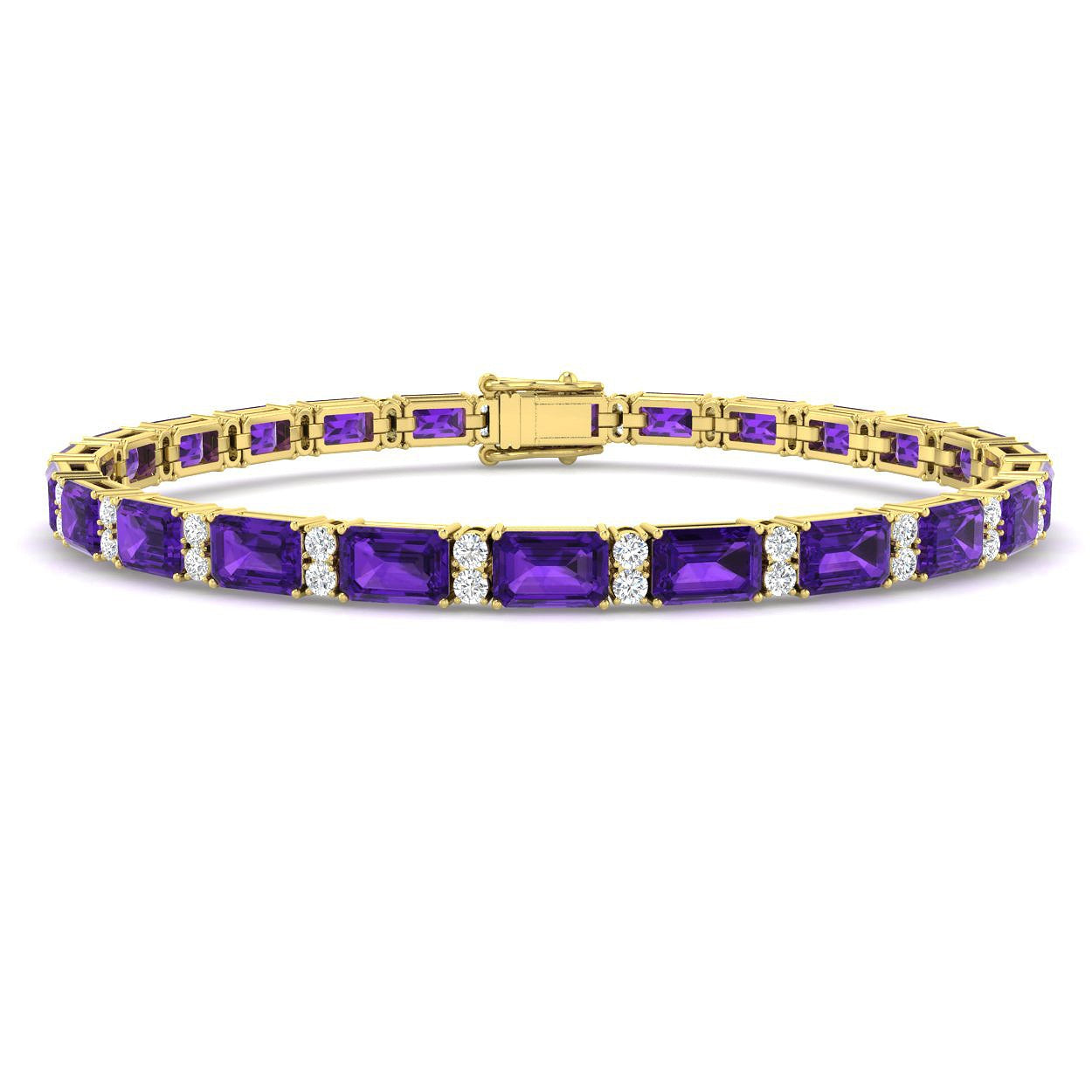14.30Ct Emerald Amethyst & Diamond Designer Bracelet 9k Yellow Gold Ready To Ship