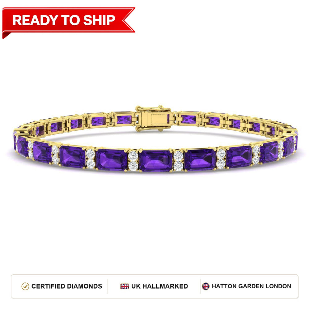 14.30Ct Emerald Amethyst & Diamond Designer Bracelet 9k Yellow Gold