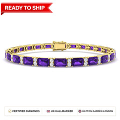 14.30Ct Emerald Amethyst & Diamond Designer Bracelet 9k Yellow Gold