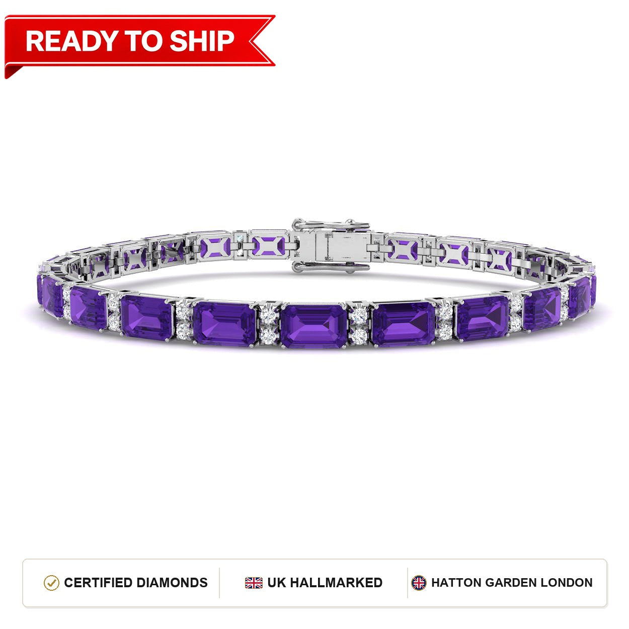 12.30Ct Emerald Amethyst & Diamond Designer Bracelet 9k White Gold
