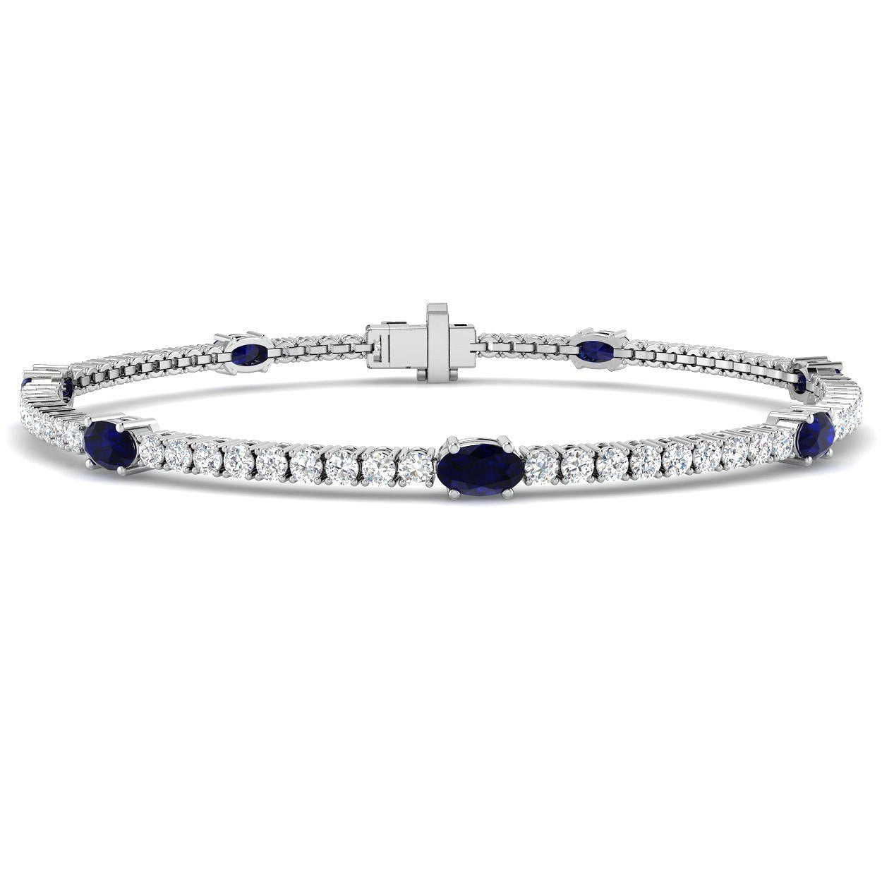 3.50Ct Oval Blue Sapphire & Diamond Designer Bracelet 18k White Gold Ready To Ship
