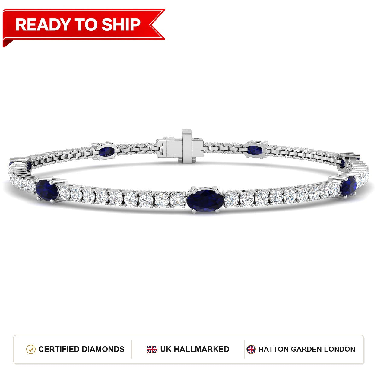 3.50Ct Oval Blue Sapphire & Diamond Designer Bracelet 18k White Gold