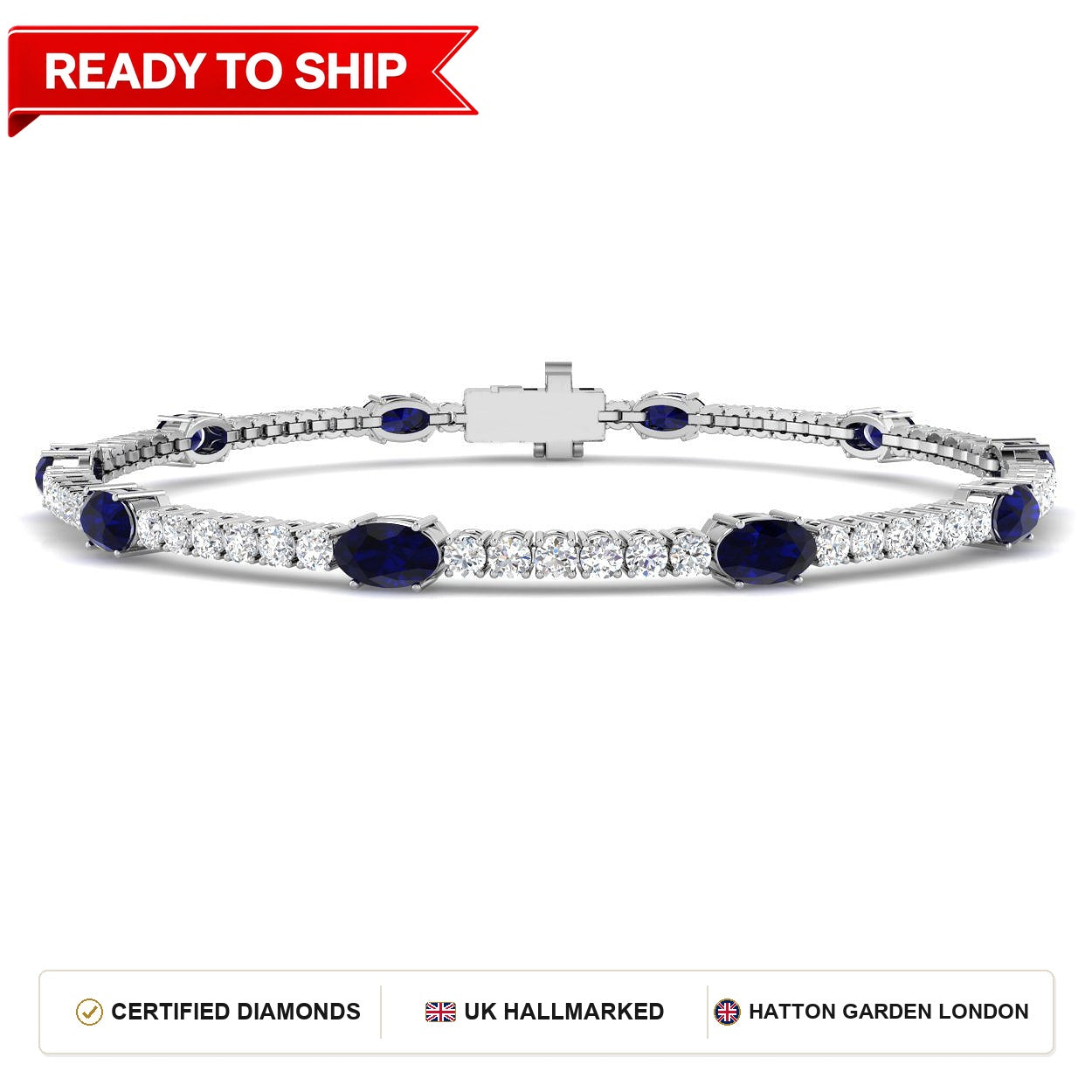 4.30Ct Oval Blue Sapphire & Diamond Designer Bracelet 9k White Gold