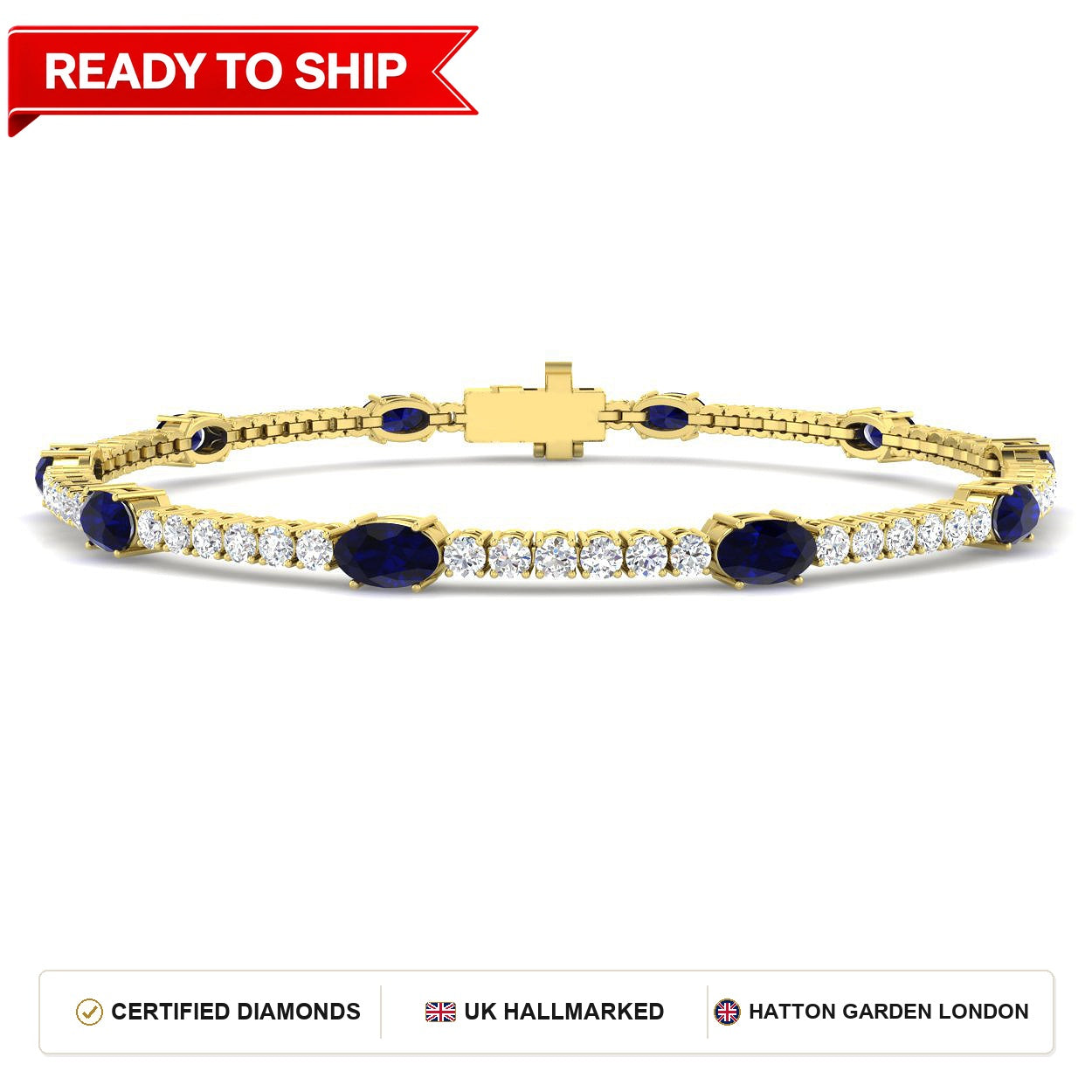 4.30Ct Oval Blue Sapphire & Diamond Designer Bracelet 9k Yellow Gold