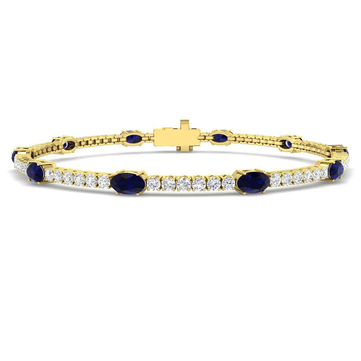 4.30Ct Oval Blue Sapphire & Diamond Designer Bracelet 9k Yellow Gold Ready To Ship
