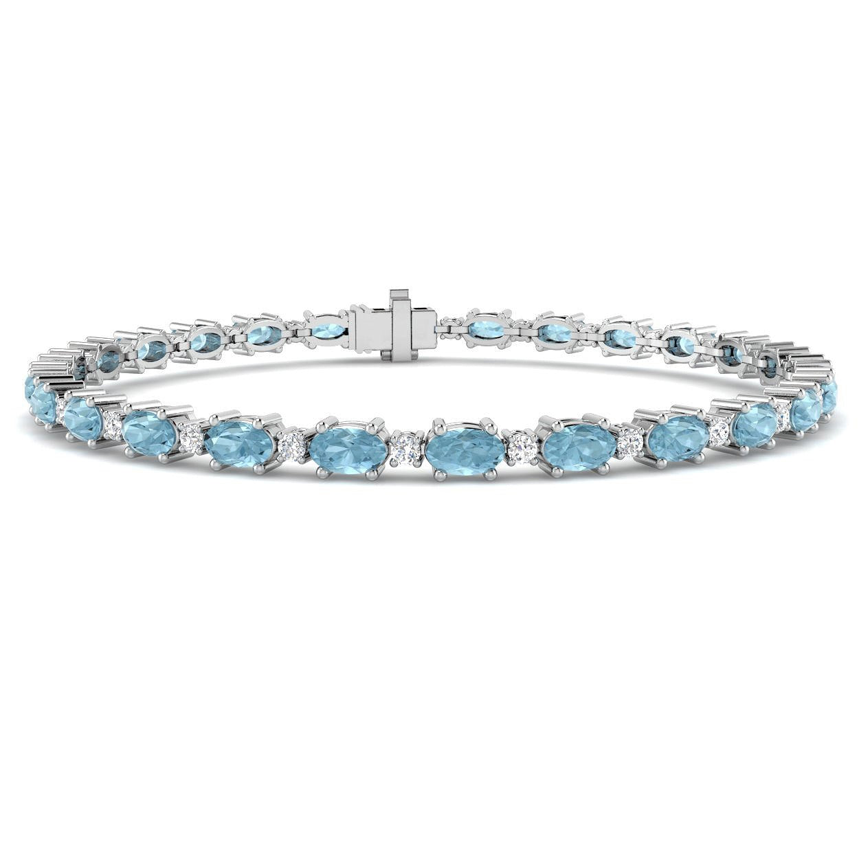 5.80Ct Oval Aquamarine & Diamond Designer Bracelet 9k White Gold Ready To Ship