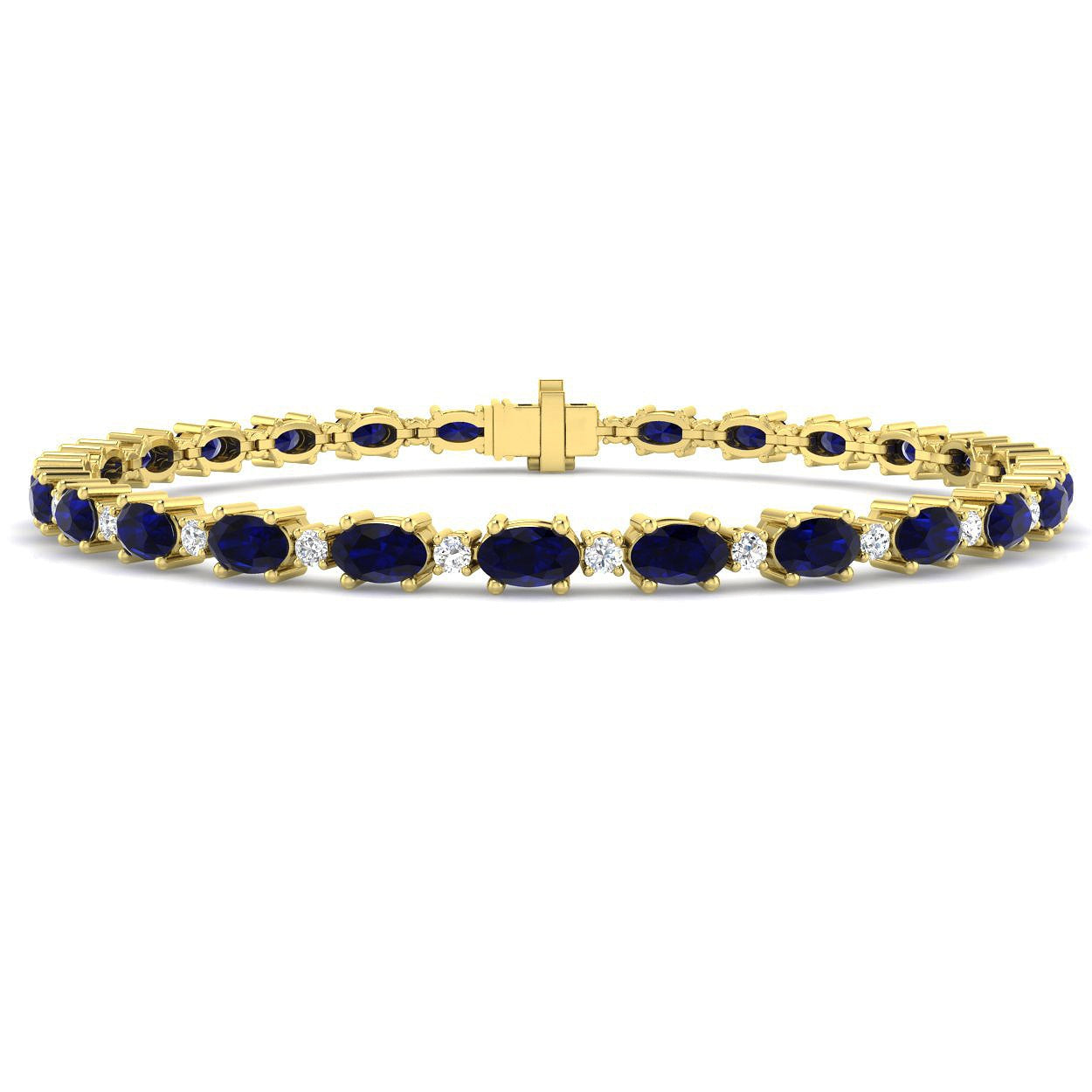 7.70Ct Oval Blue Sapphire & Diamond Designer Bracelet 9k Yellow Gold Ready To Ship