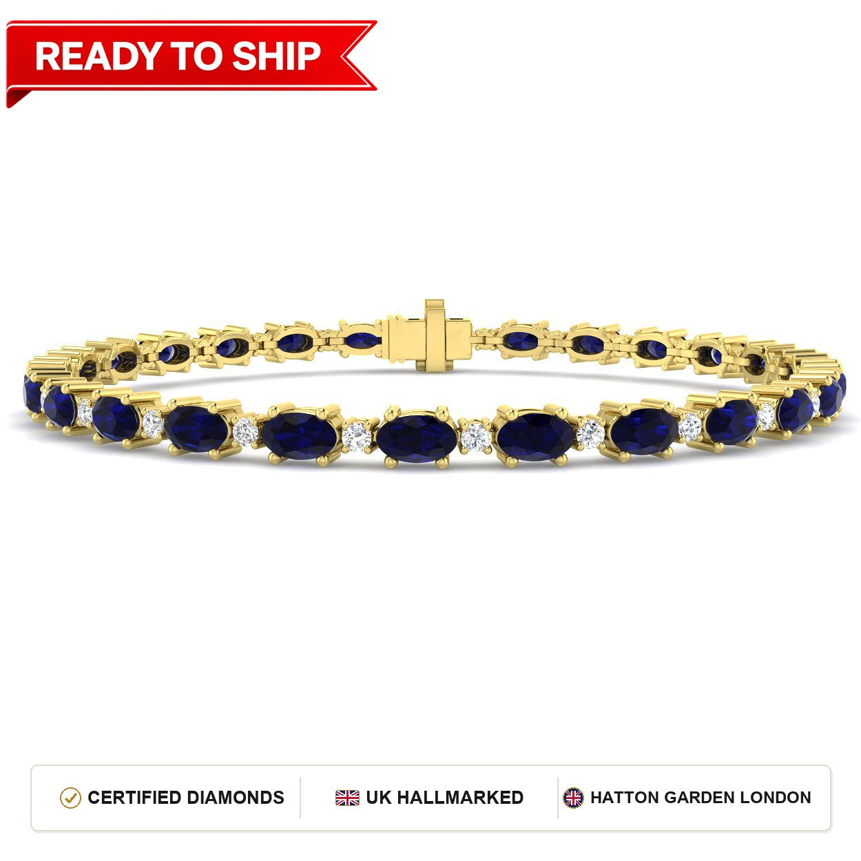 7.70Ct Oval Blue Sapphire & Diamond Designer Bracelet 9k Yellow Gold