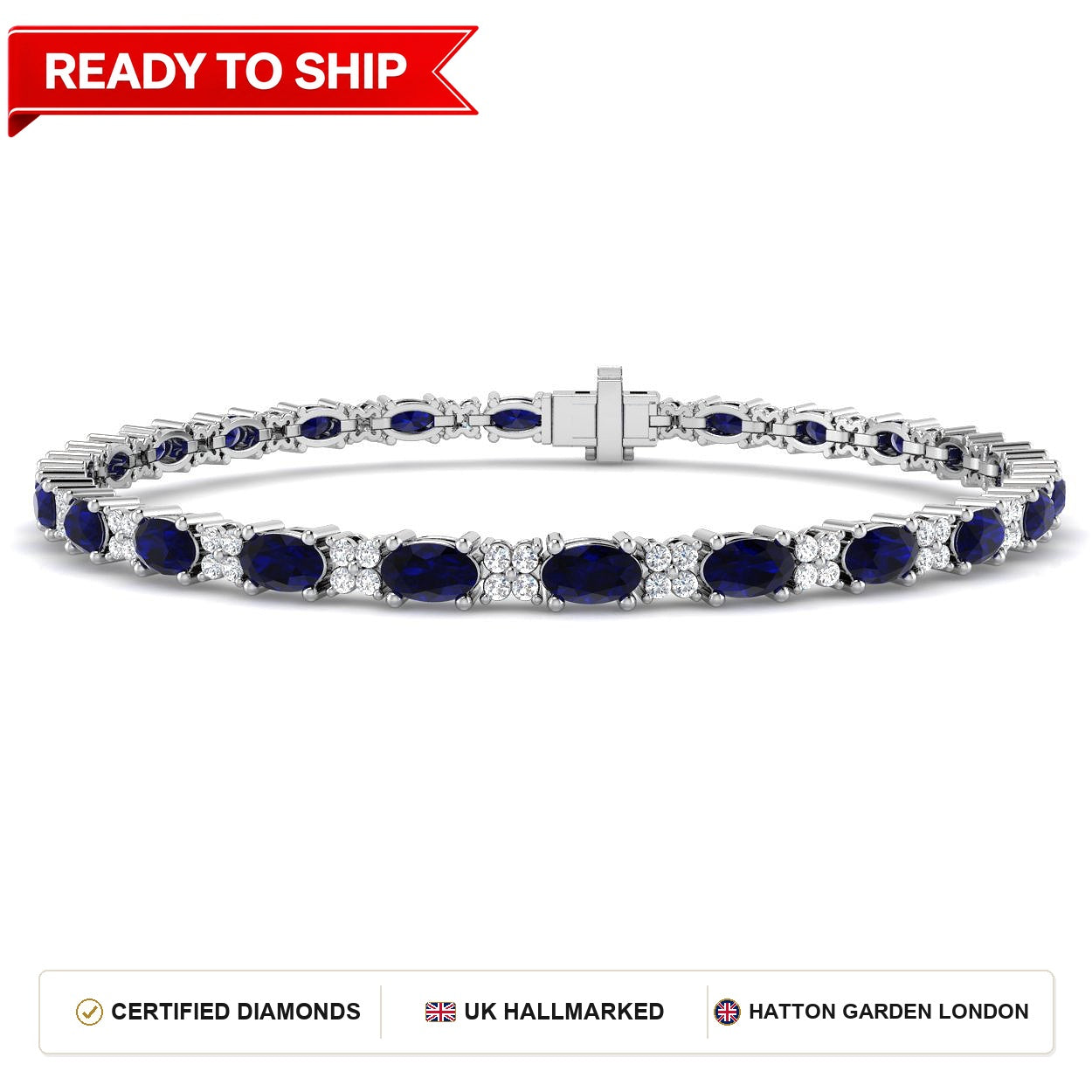 7.80Ct Oval Blue Sapphire & Diamond Designer Bracelet 9k White Gold