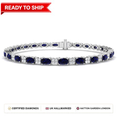 7.80Ct Oval Blue Sapphire & Diamond Designer Bracelet 9k White Gold