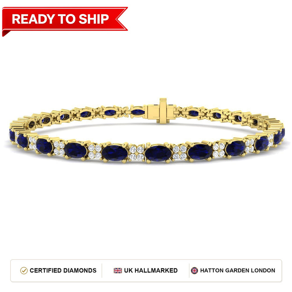 7.80Ct Oval Blue Sapphire & Diamond Designer Bracelet 9k Yellow Gold