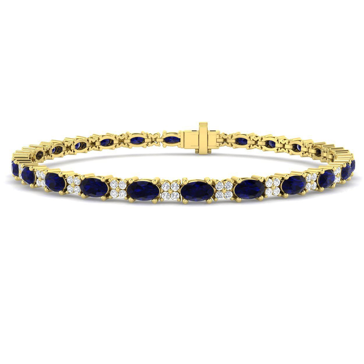 7.80Ct Oval Blue Sapphire & Diamond Designer Bracelet 9k Yellow Gold Ready To Ship