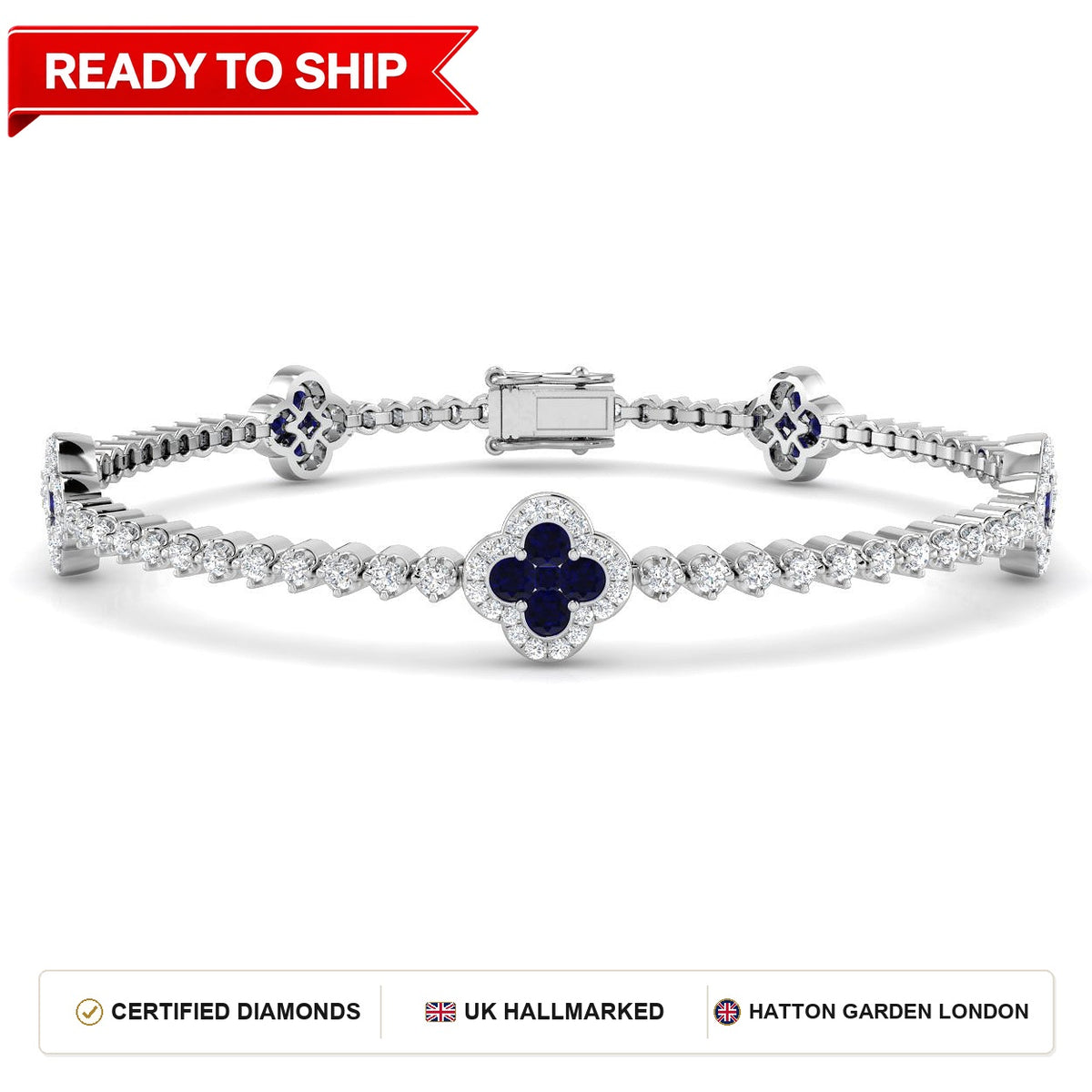 2.80Ct Round Blue Sapphire & Diamond Designer Bracelet 18k White Gold