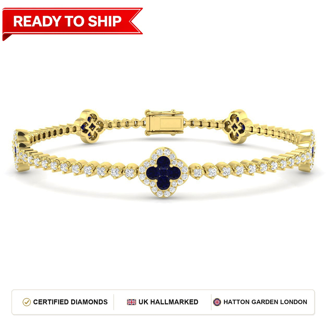 2.80Ct Round Blue Sapphire & Diamond Designer Bracelet 18k Yellow Gold