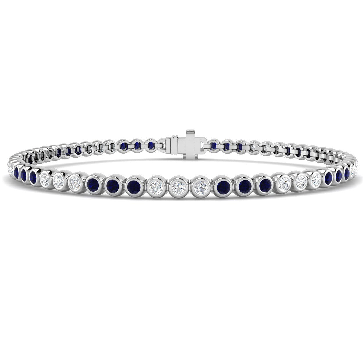 1.50Ct Round Blue Sapphire & Diamond Designer Bracelet 18k White Gold Ready To Ship